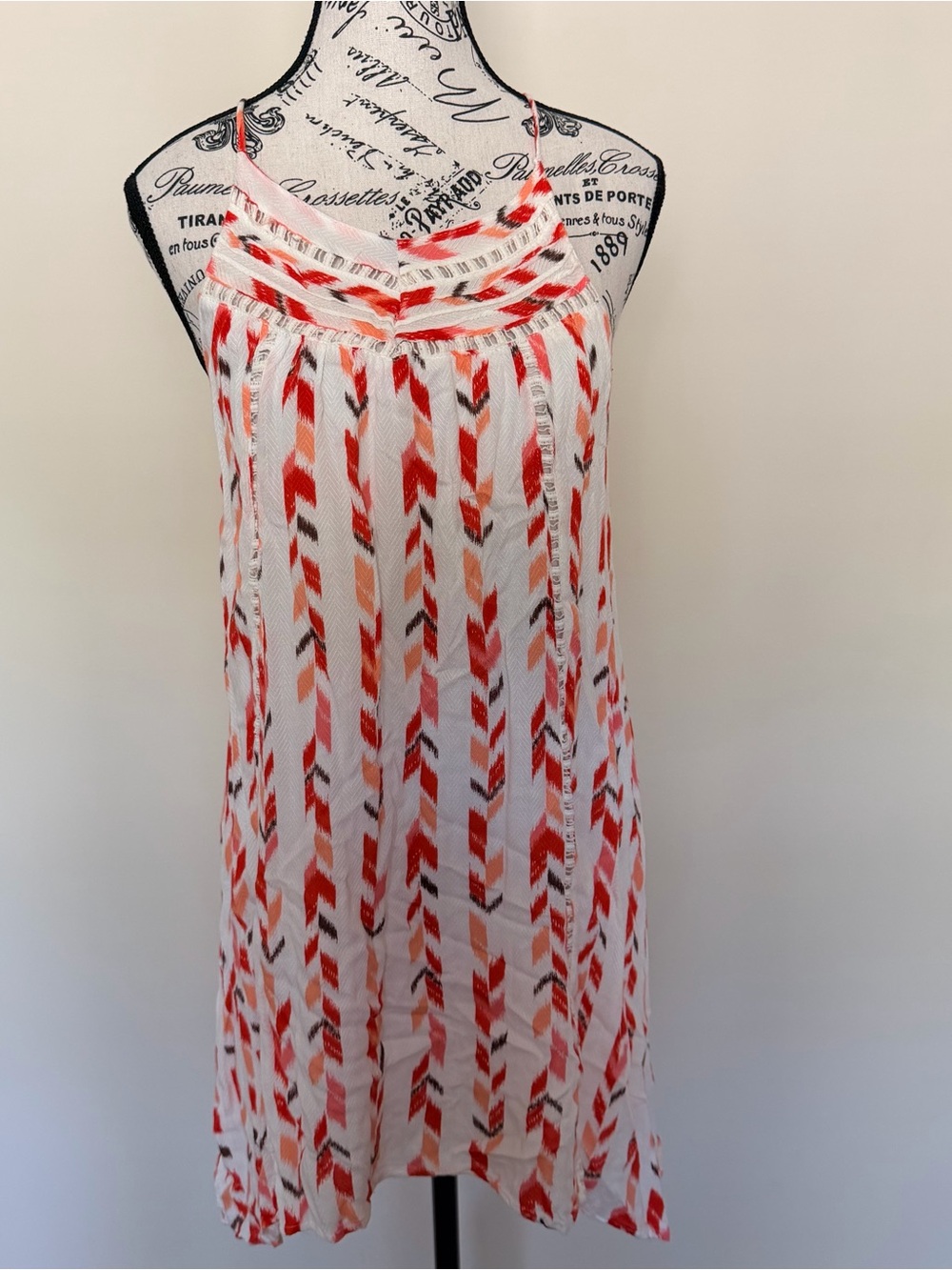 Altar'd State White Camisole Dress with Red, Coral & Black Chevron Stripes